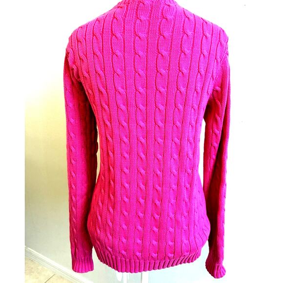 VTG Ralph Lauren Women’s Cable Knit Sweater Pink Preppy Retro Barbie Pony Logo M - Picture 8 of 10
